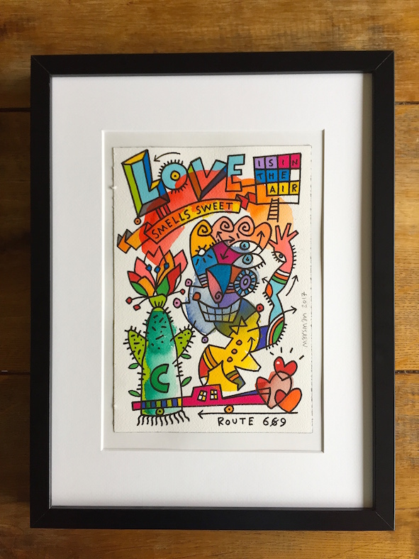 <b>LOVE IS IN THE AIR</b> - 30 x 40 cm - aquarel/tekening - € 125