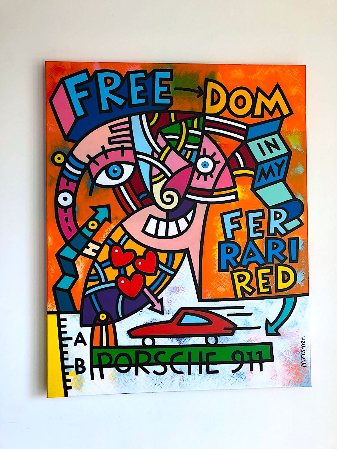 <b>FERRARI-RED PORSCHE 911</b> - 100 x 80 x 4 cm - acrylic on canvas - SOLD  <a style="color: red; text-decoration: none" href="mailto:jpgpmarsman@onsbrabantnet.nl">BESTEL</a>