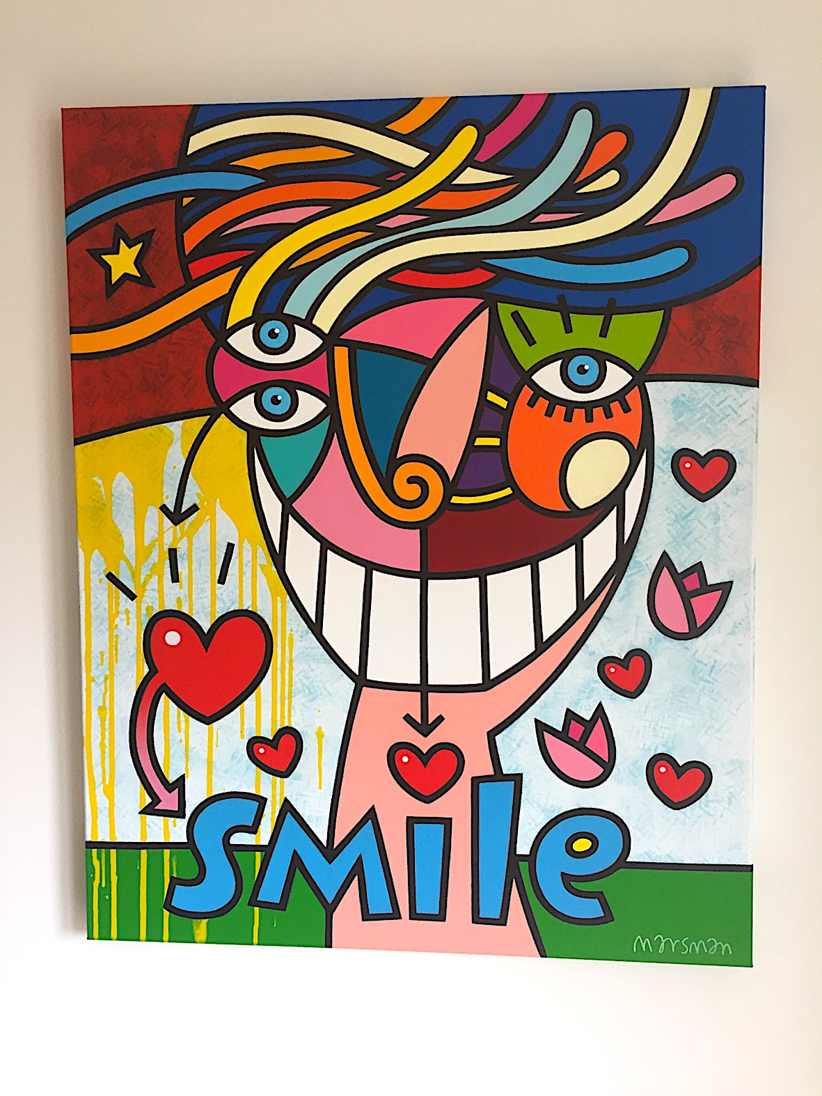 <b>SMILE</b> - 80 x 100 cm - acrylic on canvas - SOLD  <a style="color: red; text-decoration: none" href="mailto:jpgpmarsman@onsbrabantnet.nl">BESTEL</a>