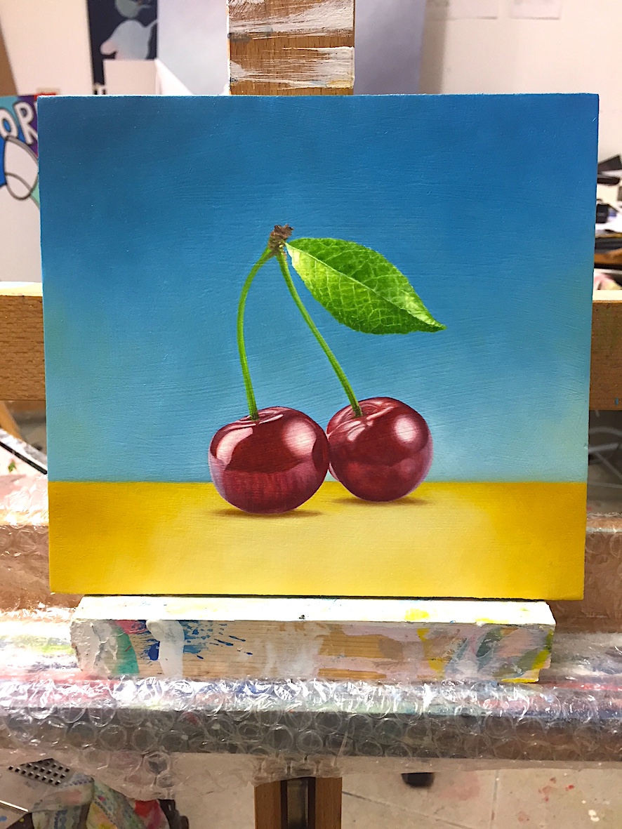 <b>CHERRY 2</b> - 20 x 20 cm - oilpaint on panel - FOR SALE  <a style="color: red; text-decoration: none" href="mailto:jpgpmarsman@onsbrabantnet.nl">BESTEL</a>