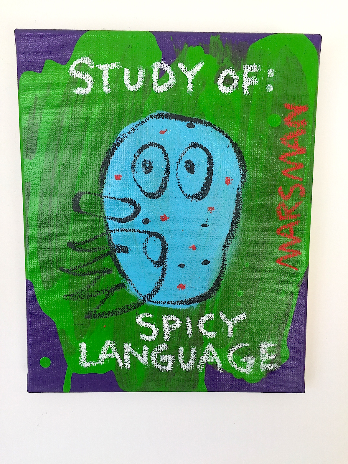 <b>SPICY LANGUAGE</b> - 24 x 30 cm - acryl en oilstick op linnen